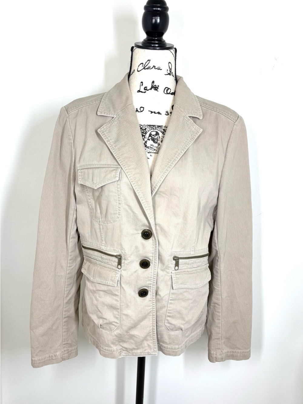 The Limited Beige Khaki Women's Utility Blazer Jacket Micro Corduroy Cord Large